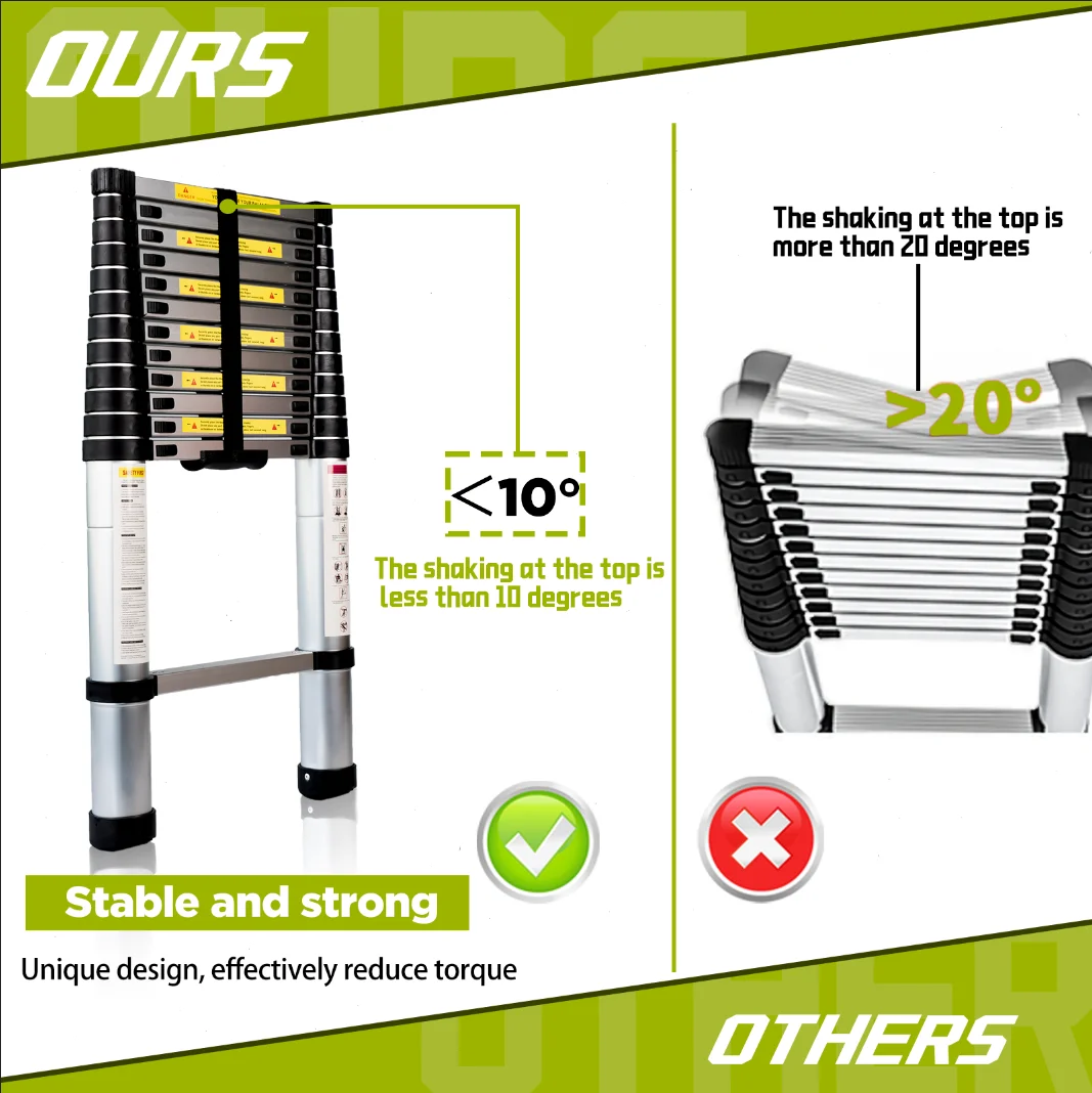 Lightweight Durable Telescopic Ladder Foldable 3.8m Aluminium Single Side Telescopic Stair Ladder EN131-6