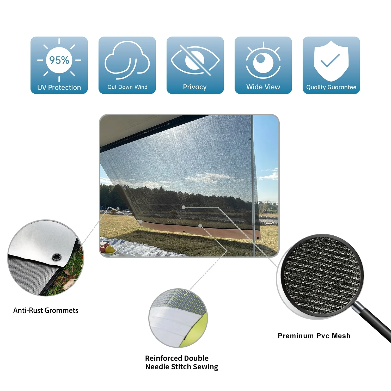 RV Caravan Awning Sunshade Privacy Screen For Camping Trailer UV SUN BLOCKER