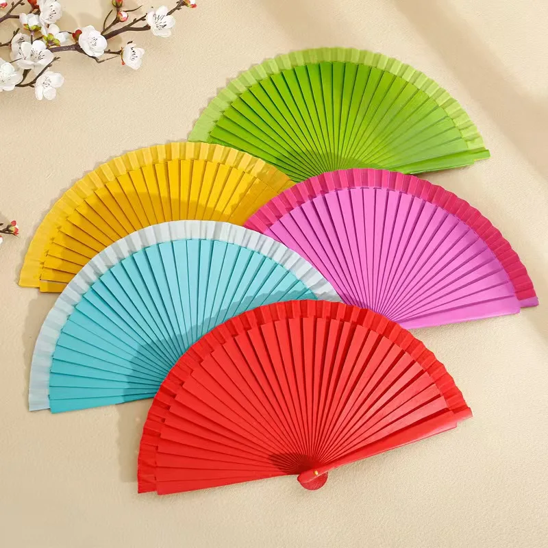 Fashion hand fan printed satin fabric customized bamboo wooden fan