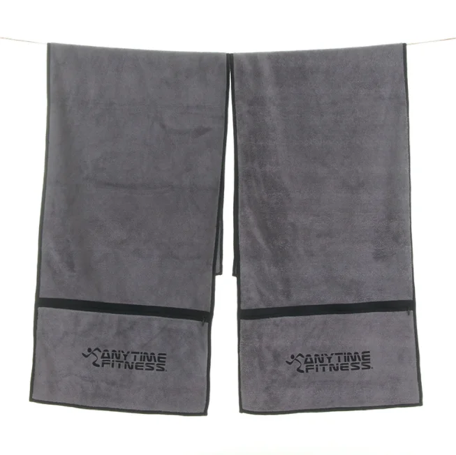 Custom logo microfiber cotton gym sports embroidery fitness towel with zipper pocket