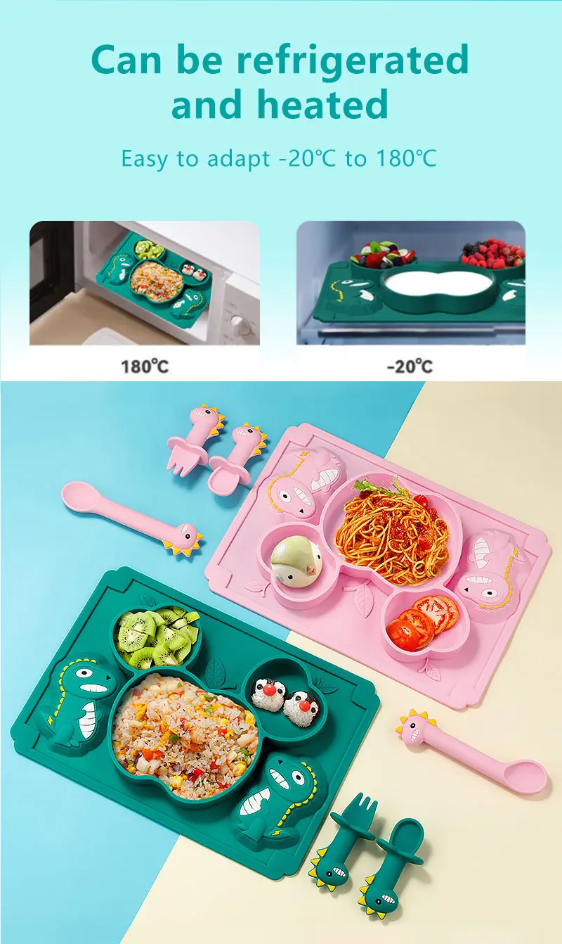 2022 hot selling Good Quality Factory Directly Baby Dinosaur Durable Toddler Plates Silicone Plate