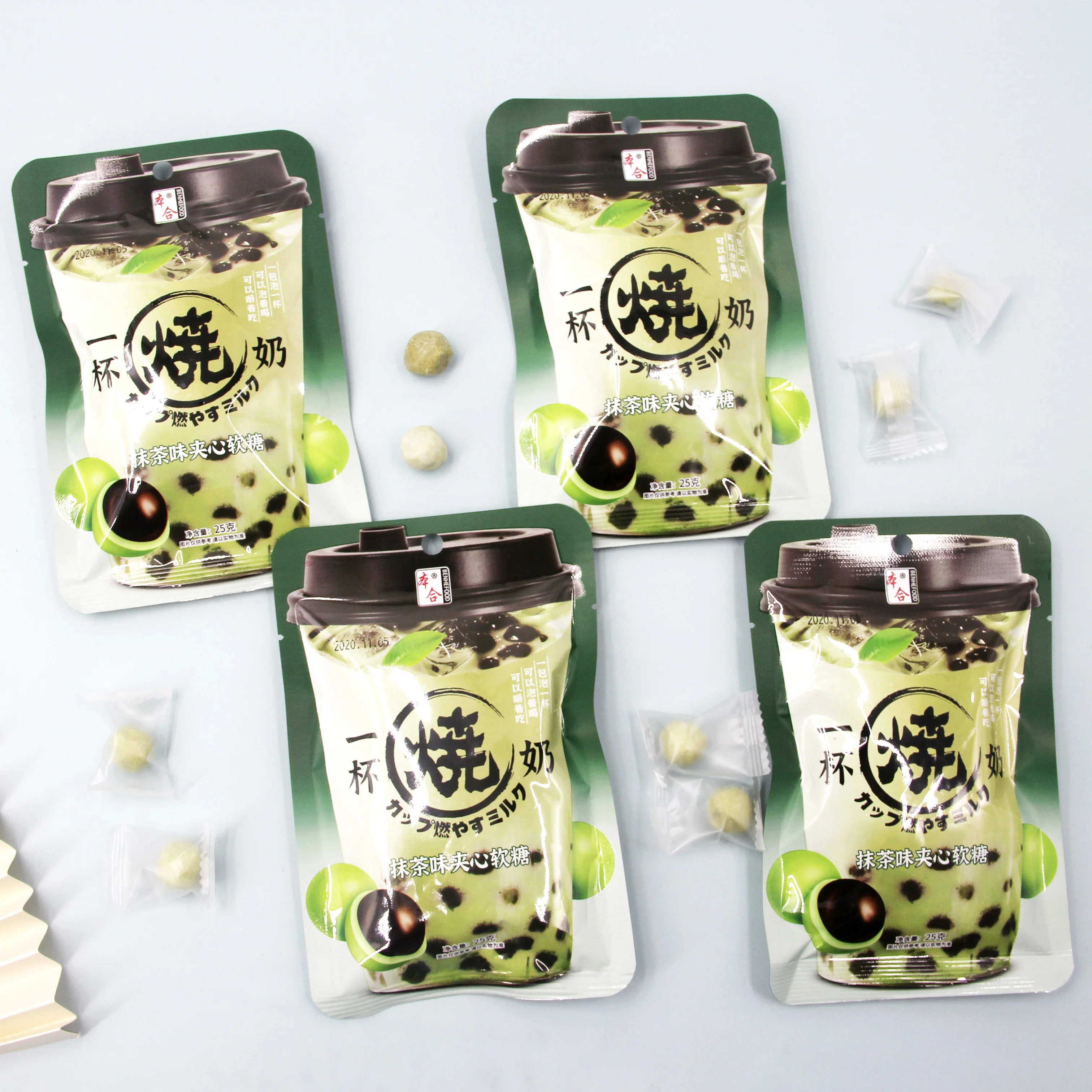 OEM fruit jelly filling milk powder coated roasted milk tea flavor Taiwan soft candy (1600211026026)
