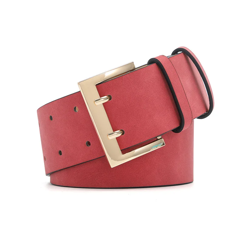 Summer new matte PU texture ladies elegant wide belt double pin buckle solid color belt factory direct sales