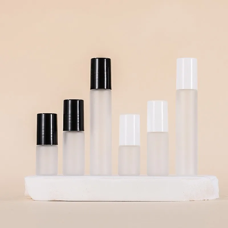 Custom Logo 3ml 5ml 10ml Mini Frosted Essential Oil Stainless Steel Roller Bottle Perfume Roll On Glass Roller Bottles Packaging