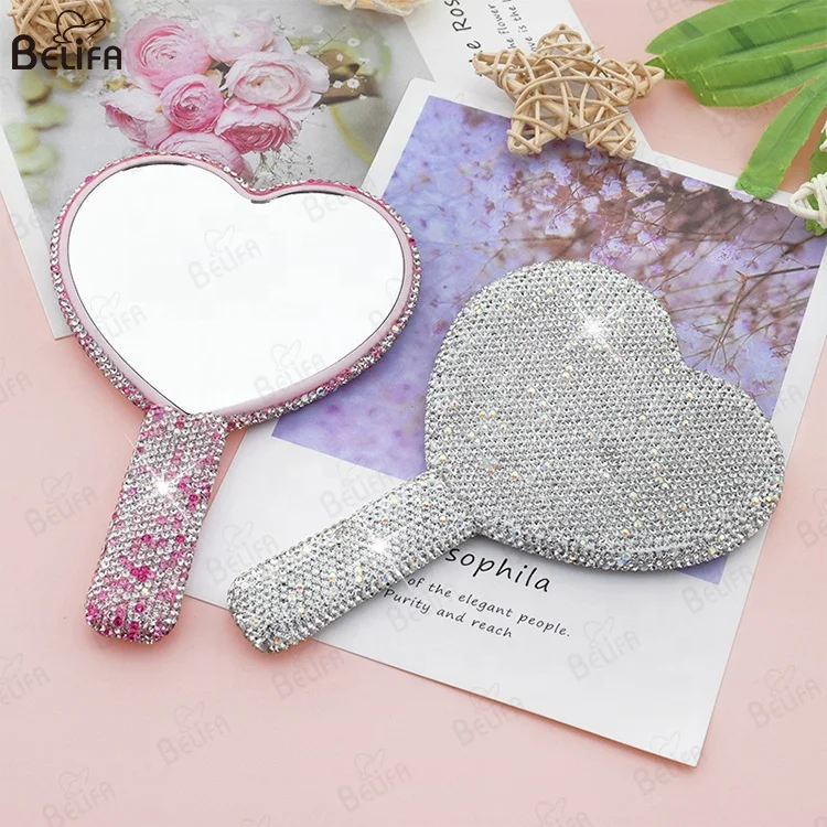 New Portable Eyelash Extensions Diamond Mirror Make Up Mini handheld hand held vanity Makeup mirrors Beauty handheld mirror