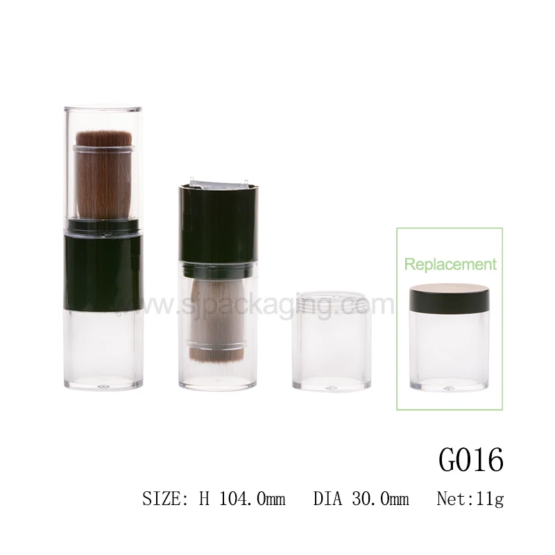 Empty refillable 2 in 1 bronzer loose powder dispenser tube container with built in brush cosmetic tool