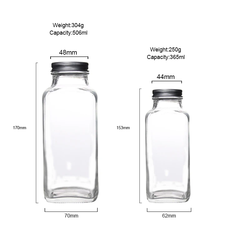 hot sale 250ml 350ml 500ml square top grade beverage coffee milk bottle empty glass bottle with lid