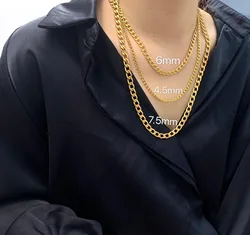 Latest 4.5mm 6mm 7.5mm Stainless Steel Cuban Chain Necklace 18K Gold Plated Chunky Wide Curb Chain Necklace Jewelry Women