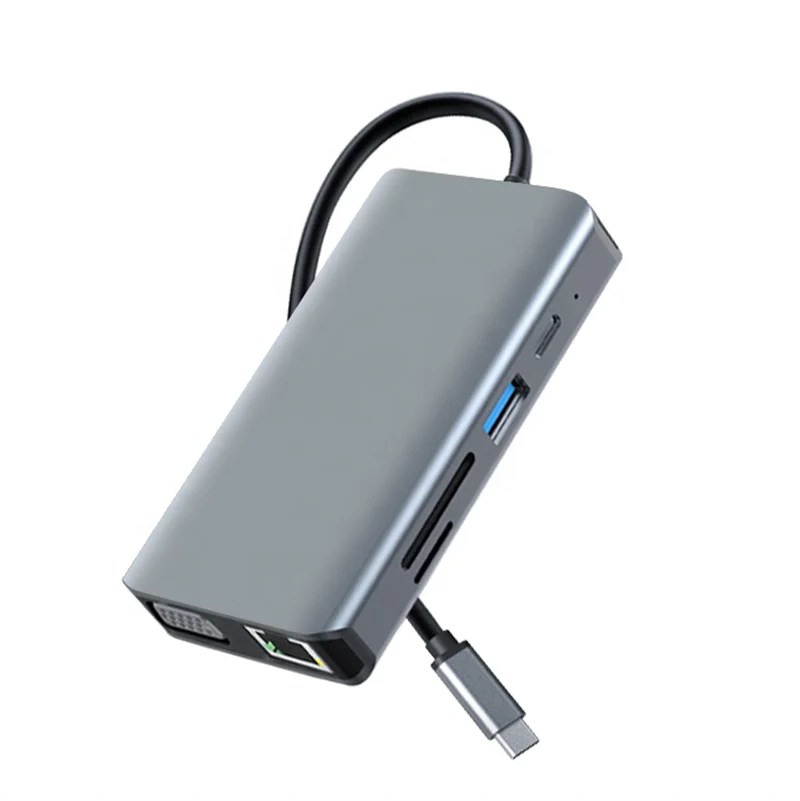 Multiport Adapter Type C USB Hub 9 in 1 USB C Docking Station with 4K HDTV SD TF Card RJ45 USB 3.0 Hub