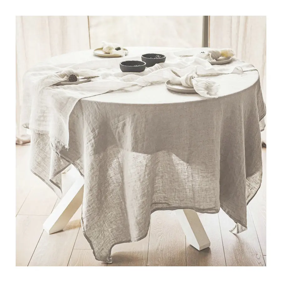 Custom Fancy Table Cover high Quality 100% Linen Table cloth With Round Tablecloth