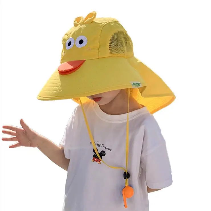 Kids Summer Sunshade UV Protection Cap Cute Cartoon 4-10Years Boys Girls Large Brim Bucket Hat Child Outdoor Sun Hat Adjustable