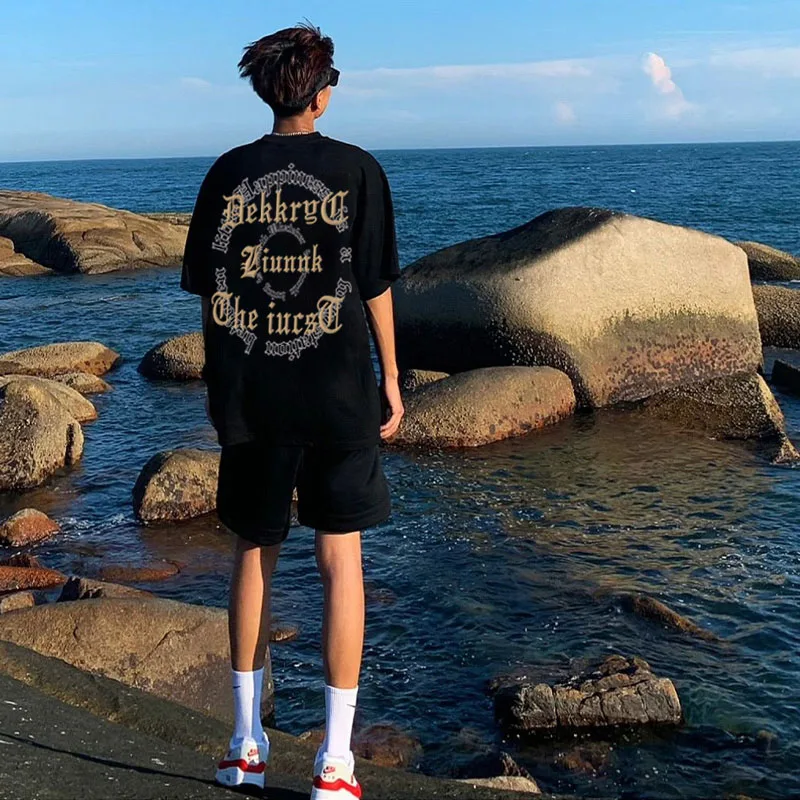 Streetwear Mock Neck Drop Shoulder Oversize Thin 100% Cotton Tee T-shirt Boxy Fit Round Neck High Quality Plain Print T Shirt