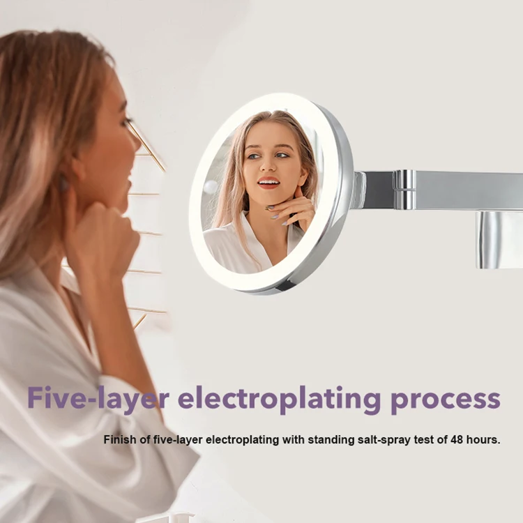 Hot-Selling Lighted Magnifying Makeup Mirror Hotel Bathroom Corner Vanity Wall Hanging Hinged Towing Cordless Mirror