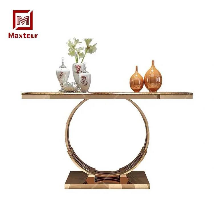 Luxury Gold Stainless Steel round Base Console Table with Marble Top for Living Room Furniture
