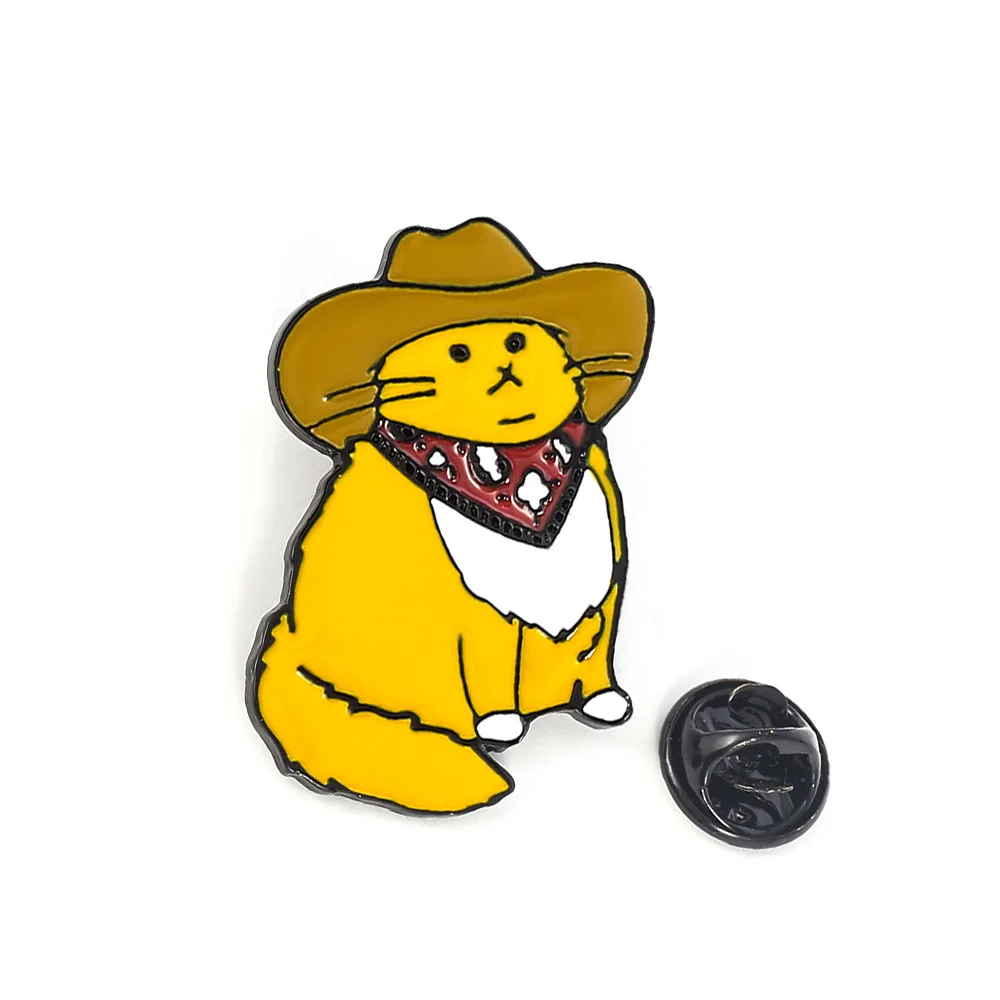 Cute Gold Metal Brooch No Minimum Western Cowboy Cat  Gift Animal Customize High Quality Custom Metal Lapel Pins for Clothes