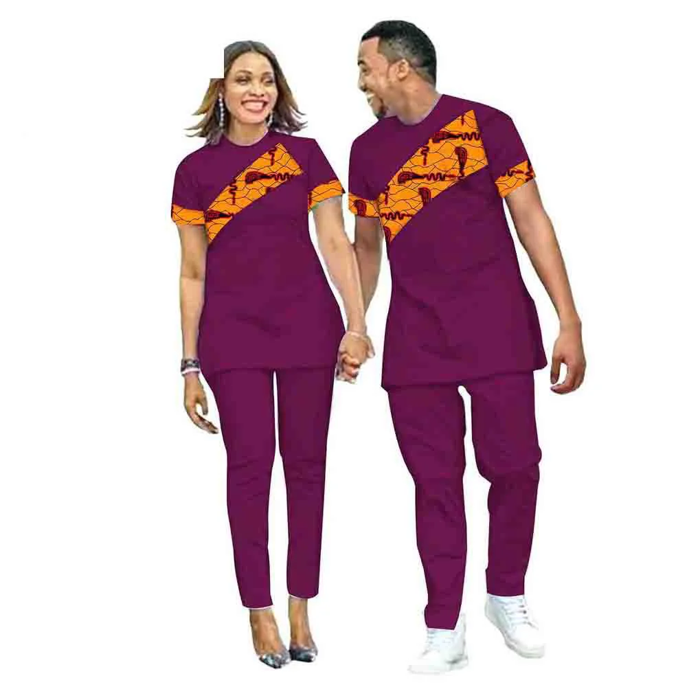 10 colors 2 piece set with short sleeve traditional African styles dress for mens and womens couples shirts and pants suits
