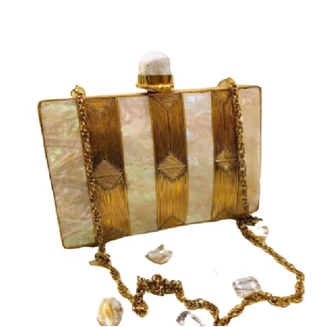 High Quality Oval Shape Natural Stone Metal Hand Bag / Clutch Bag