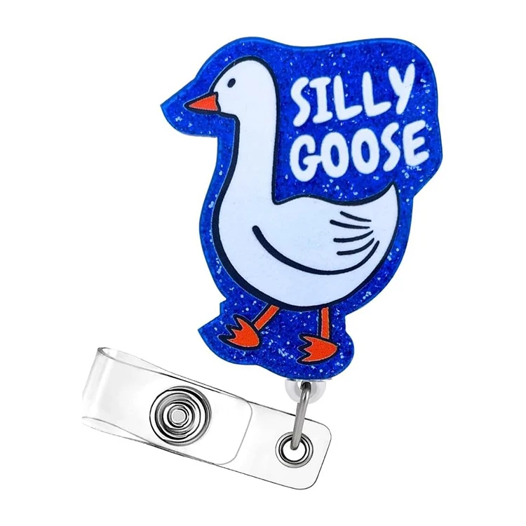Funny Cute Glitter Acrylic Nurse Name ID Badge Holder Silly Goose Retractable Badge Reel  with Alligator Clip