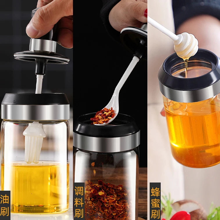 Food Sealed Airtight Round  Glass Coffee bean storage jar  Seasoning Jar Food Spice Storage Canister Jar with spoon