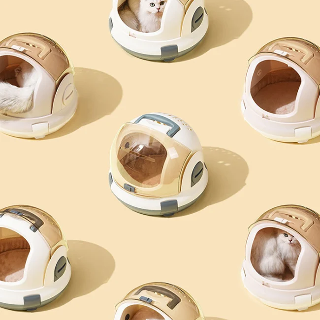 Breathable Space Capsule House Toilet Pet Air Cat Litter Box Travel Carrier Bag with Cushion