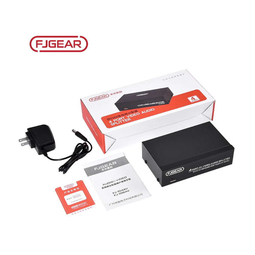 FJ-104AV 4-PORT AV Splitter RGB High-Bandwidth 250MHz for Video Splitters & Converters