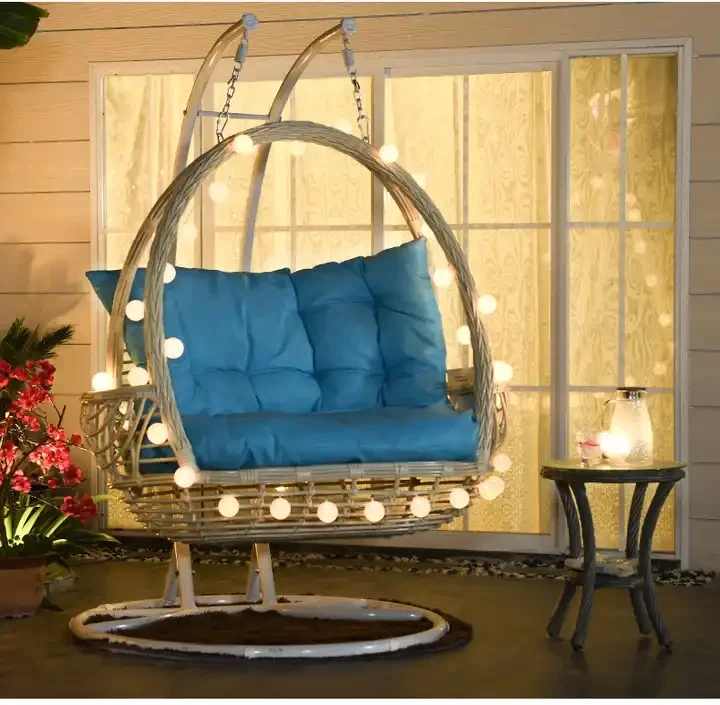[ZUOAN IMPRESSIVE]Outdoor Iron Metal Hanging Wicker Double Seat Basket Rattan Patio Swing Chair