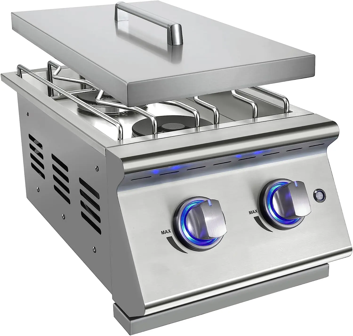 Double Grilling Side Burners for Outdoor Kitchen BBQ Grill Island Solid 304 Stainless Steel LPG/NG Convertible