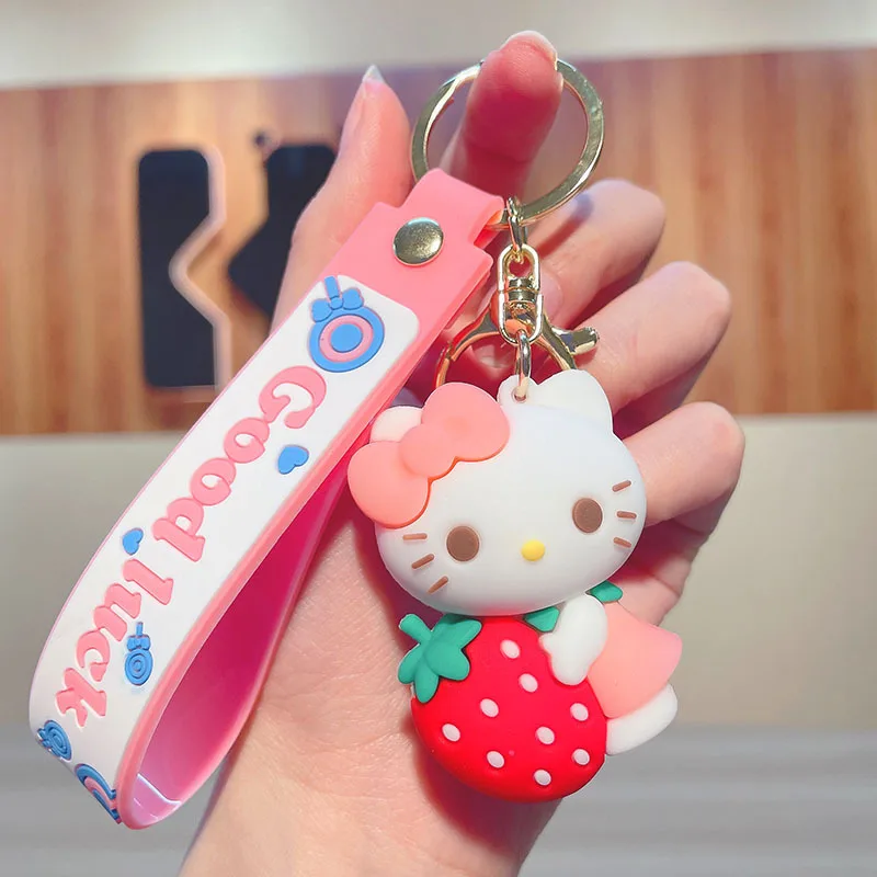 3D Strawberry Sanrio Keychain Pendant Kawaii My Melody Cinnamoroll Kuromi Creative PVC Keychain Sanrio Wholesale