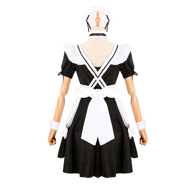 
short sleeves color blocked waitress women maid dresses costume classique lolita maid dress 