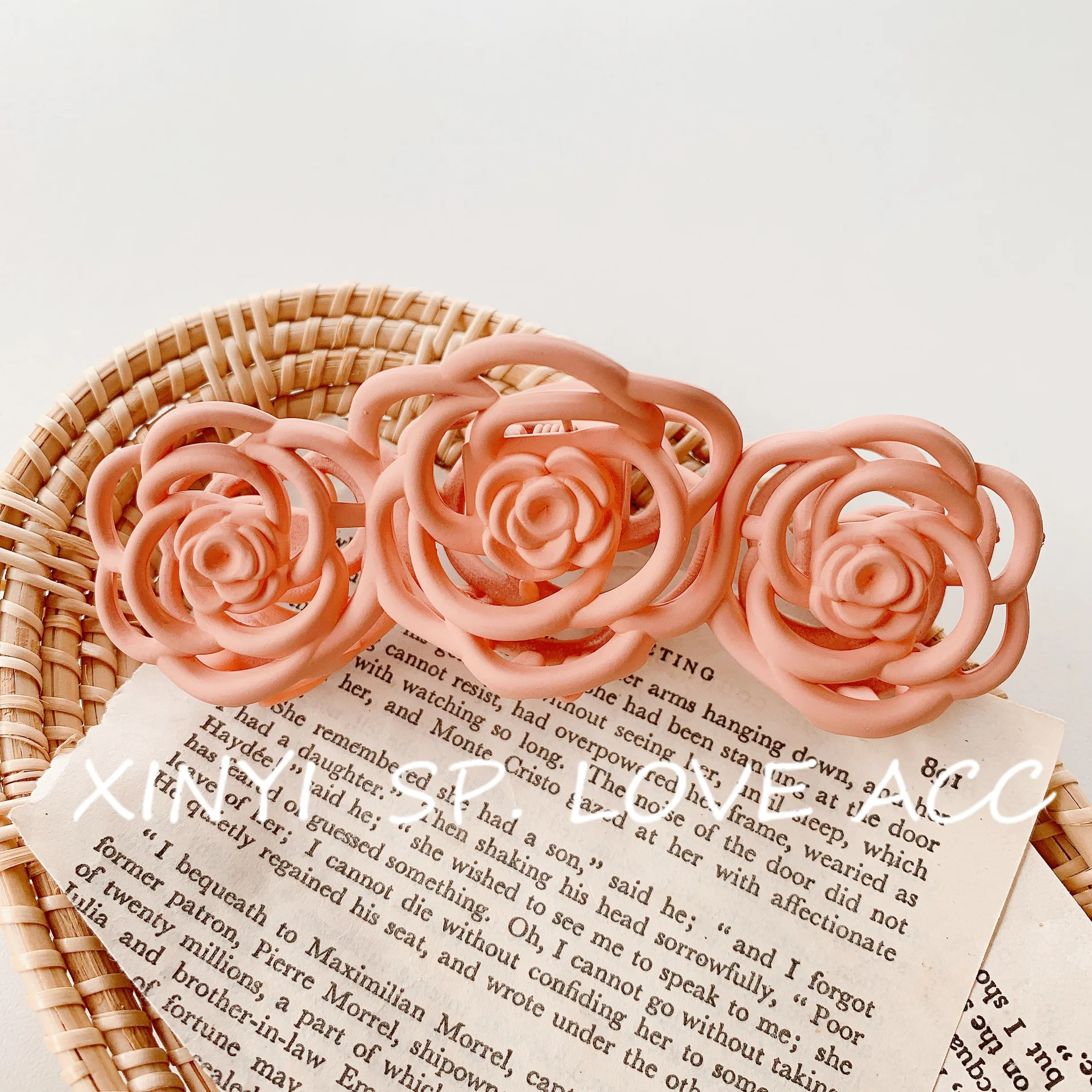 Rose Flower Pure Color Matte Plastic Retro Hair Clip Claw for Women Hair Decorations