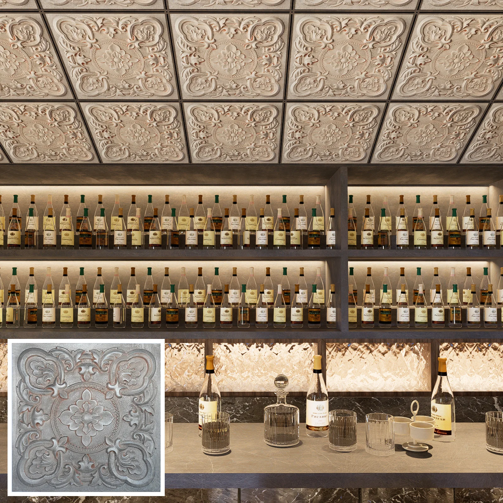 Tin ceiling tiles faux painted color night club wall panel PL10 weathered iron