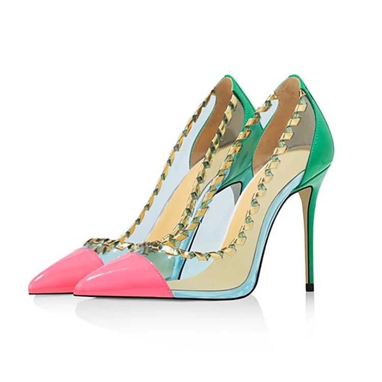 
custom design high quality shoes fashion girls clear high heel shoes leather shoes handmade fancy high heels 