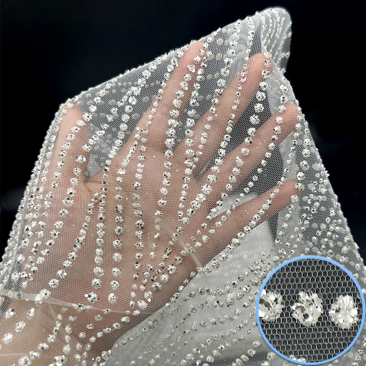 White Flocked Dot Sheer Polyester Mesh Net Tulle Fabric By the Yard Sewing Dress Tutu Bridal Wedding Decor Veil Material