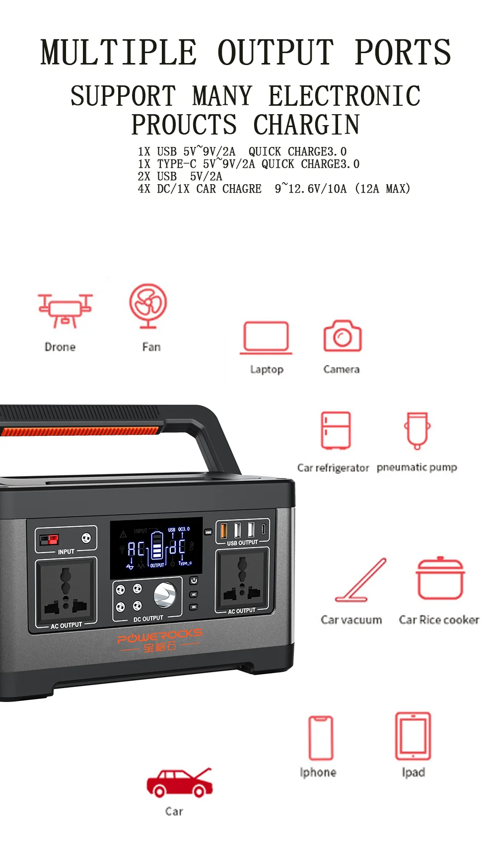 CHAM Safe and stable  power station Outdoor activities 18650 battery 500W for picnic