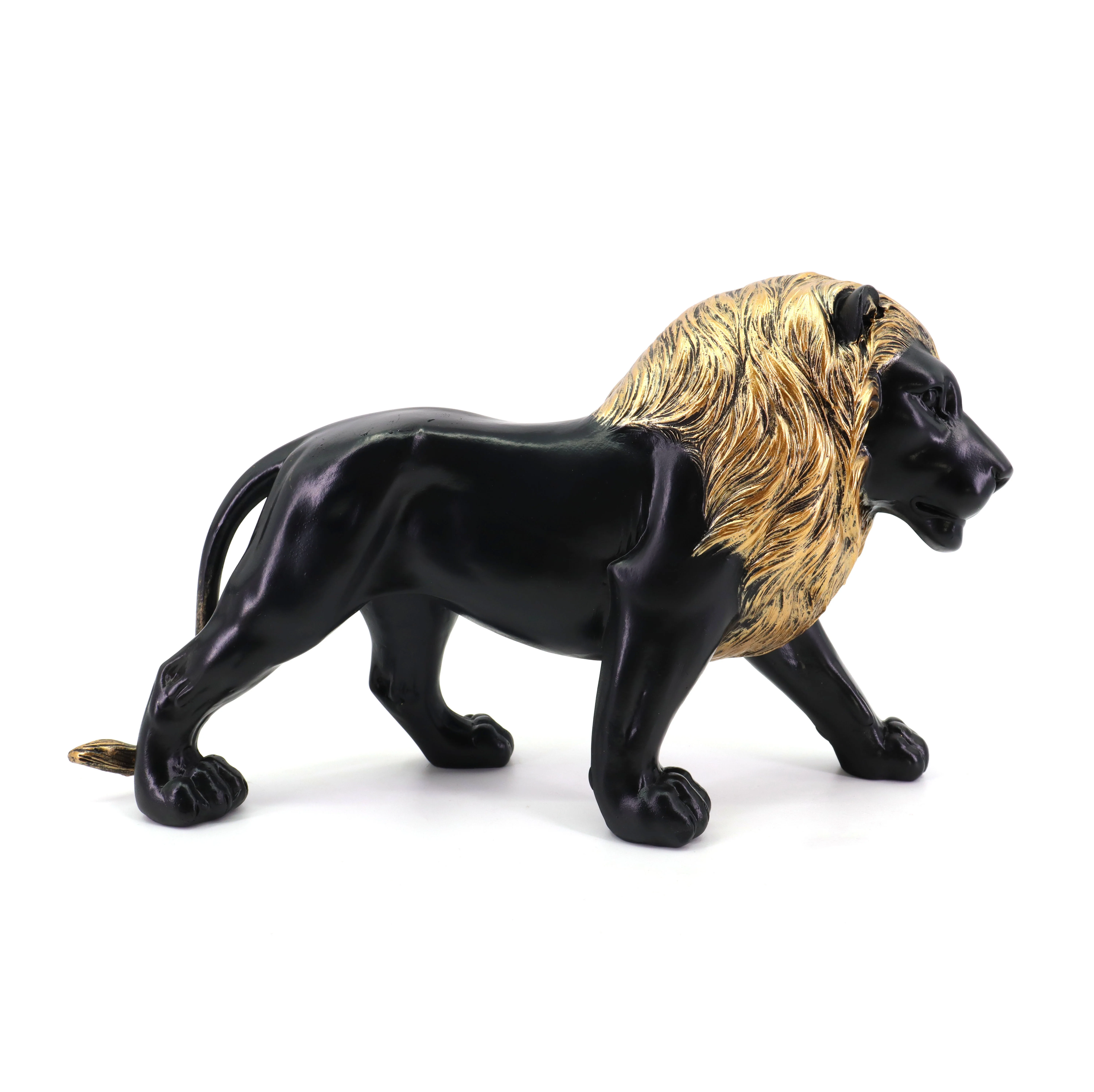 Customized Large outdoor decorative animal sculpture black galaxy golden lion statue