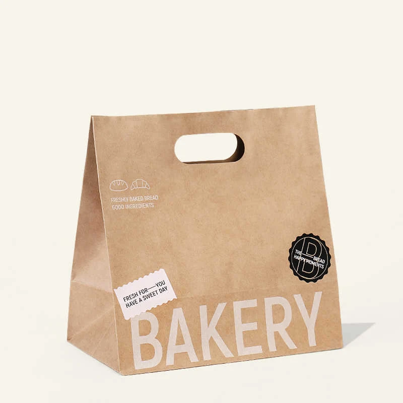 High Quality Biodegradable brown kraft paper packaging shopping cut die cut handle bag