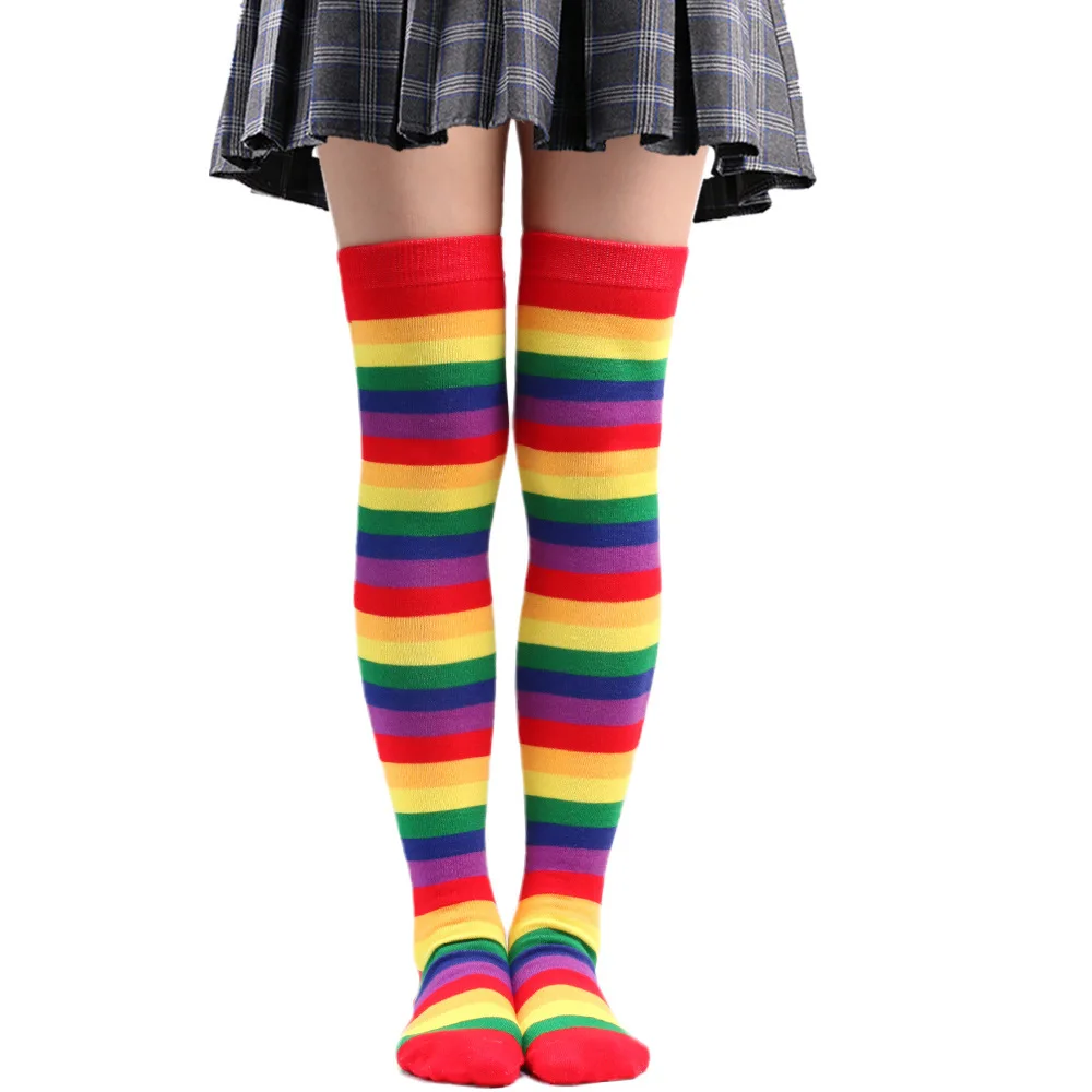 Wholesale Thigh High Over The Knee Knitted Rainbow Stripes Socks For Woman