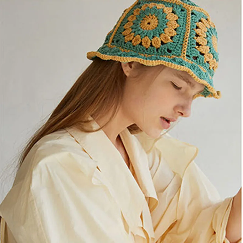 New Panama 2021 fashion brand sun hats visor uv protection foldable Cap Hollow Crochet Knitting multicolor