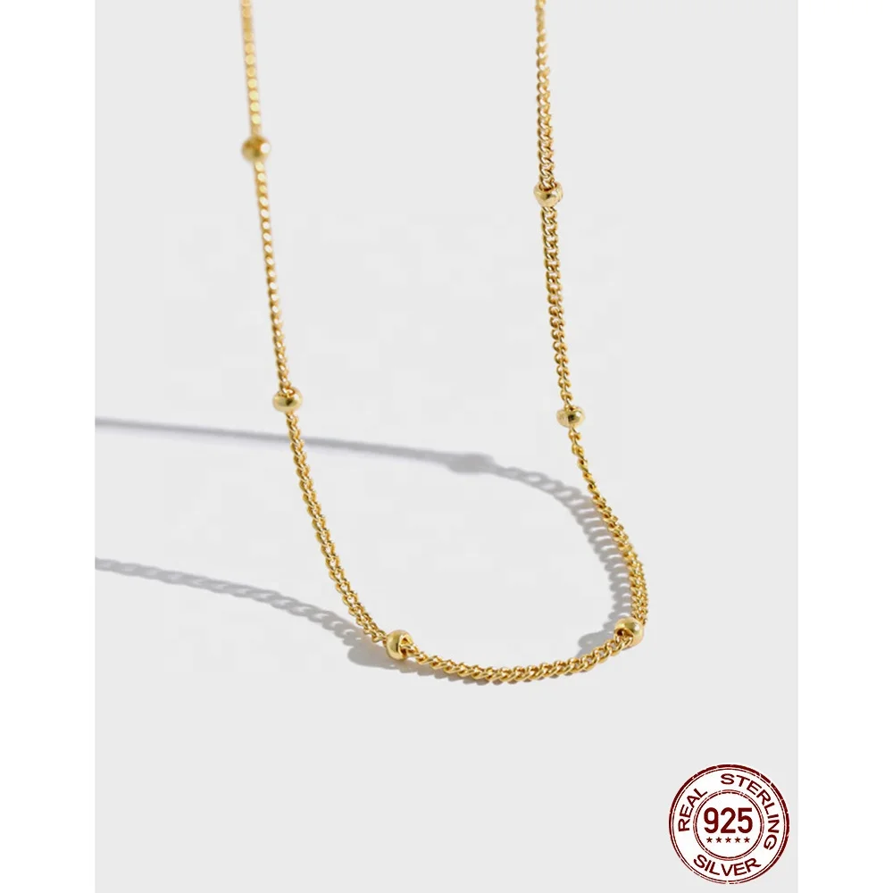 Minimalist S925 Sterling Silver Choker Necklace Jewelry 18K PVD White Gold Plated Bead Chain Necklace