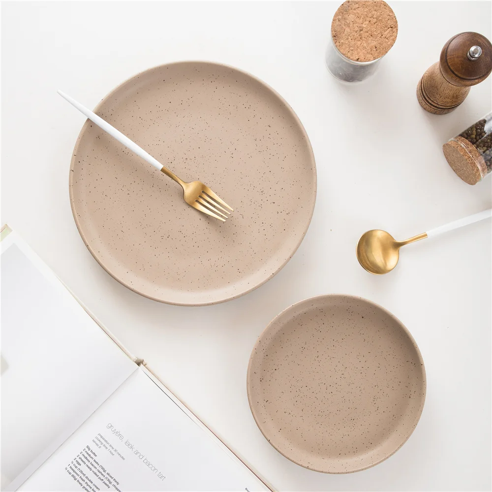 16pcs Dinnerware Set Nordic Style Sesame Glaze Ceramic Tableware Home Used Porcelain Dinner Plates Set