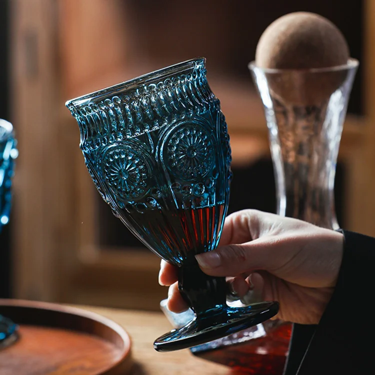 Aeofa Colorful glass vintage sunflower pattern retro glass goblet wine glass red wine goblets glassware wedding 330ml