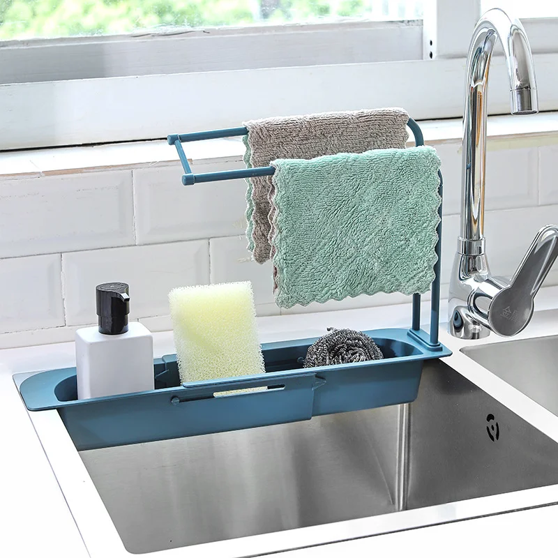 Wholesale Telescopic Plastic Kitchen Garage Sponge Soap Holder Storage Basket Drainer Sink Tray