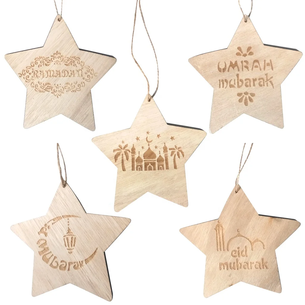 15pcs/set small text cut letter eid mubarak wooden block