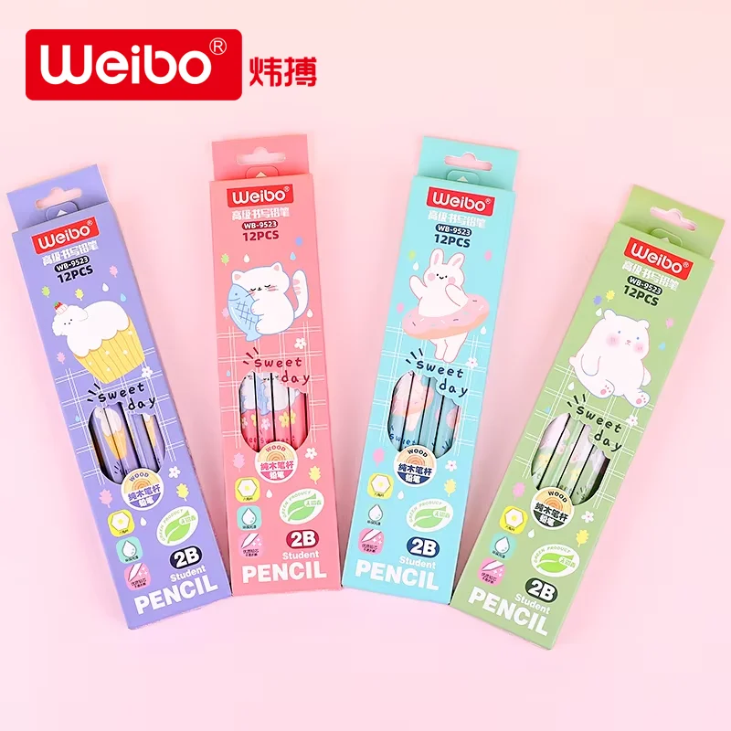 WEIBO Wholesale 2B Cartoon Cute Kawaii Animals Wooden School Hb Pencil With Eraser For Children Kid Drawing Reward Gift