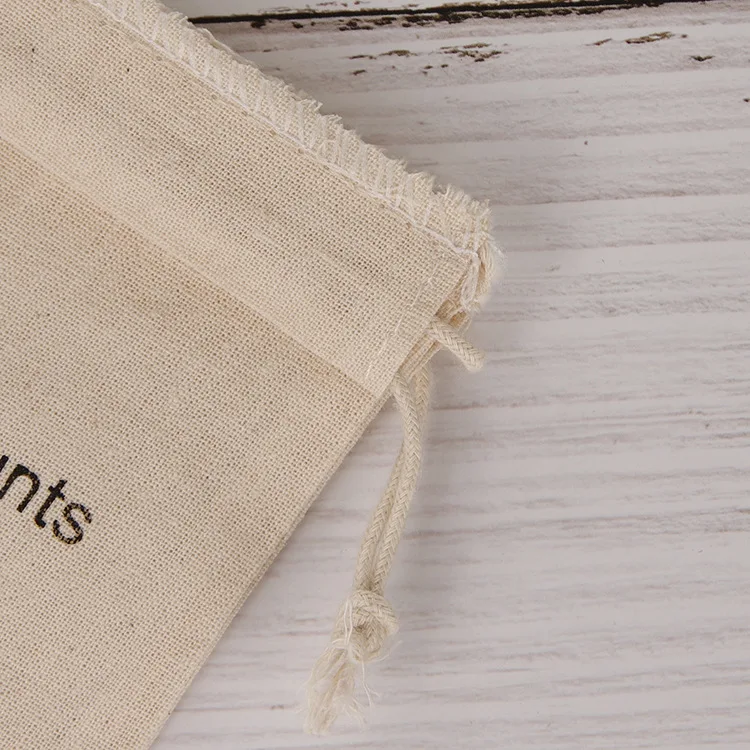 
White Linen Cotton Gift Bags Packing Jewelry Drawstring Pouch Cotton Organic Cotton Muslin Fabric Drawstring Bags 