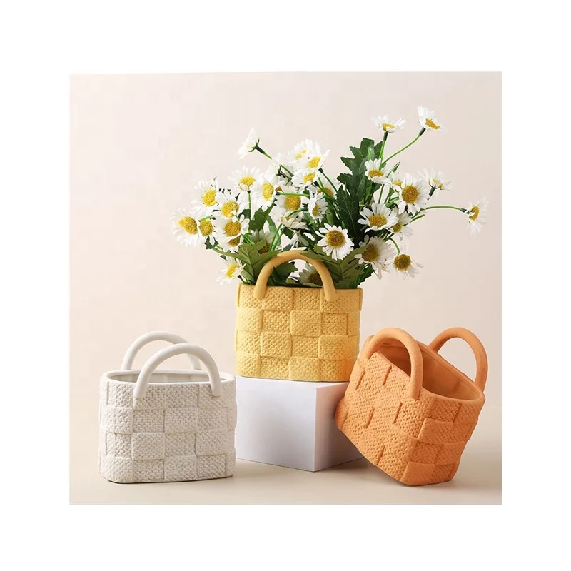 2021 Nordic Morandi Ceramic Handbag Vase Flower Vases Decor Home Ornaments