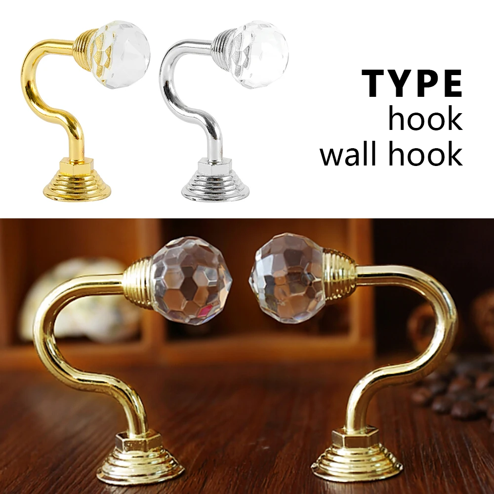 2pcs Retro Crystal Glass Curtain Holdback Hooks Wall Curtain Accessories Hanger metal hook