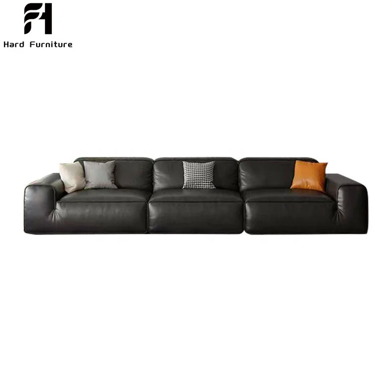 Customized Modern Furniture Black Genuine Leather Luxury Sofa Set Living Room Sectional Sofa