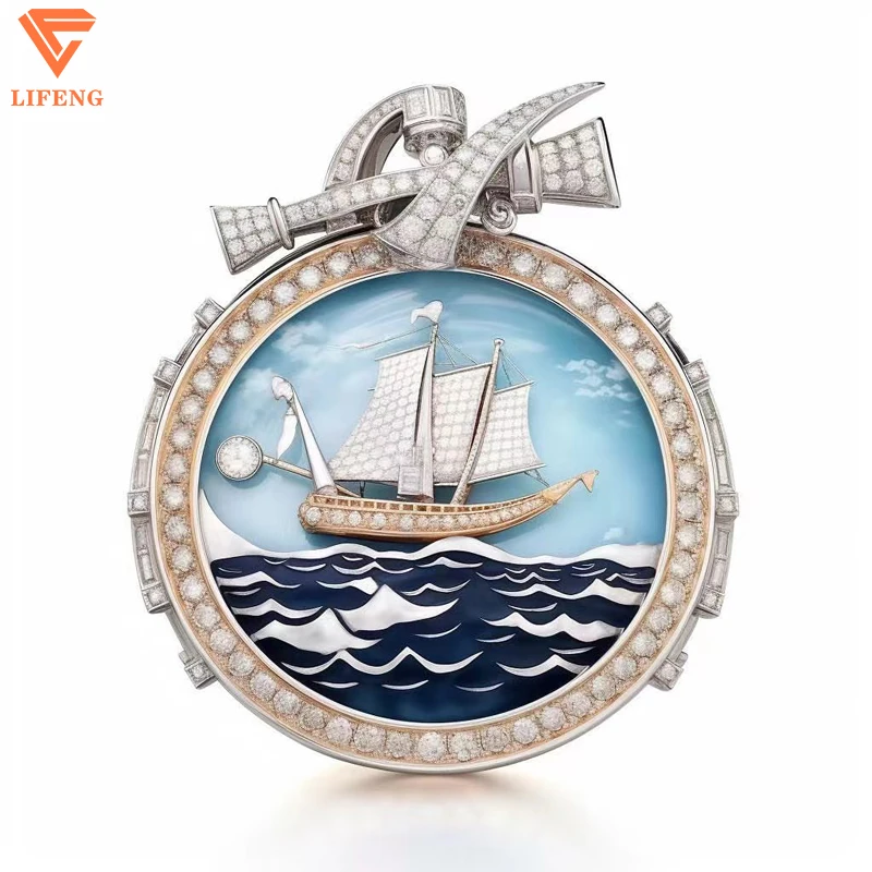 Custom vvs Moissanite Pendant Original Design Sailboat  925 Sterling Silver Charms Iced Out Hip Hop  Fashion Jewelry Pendant
