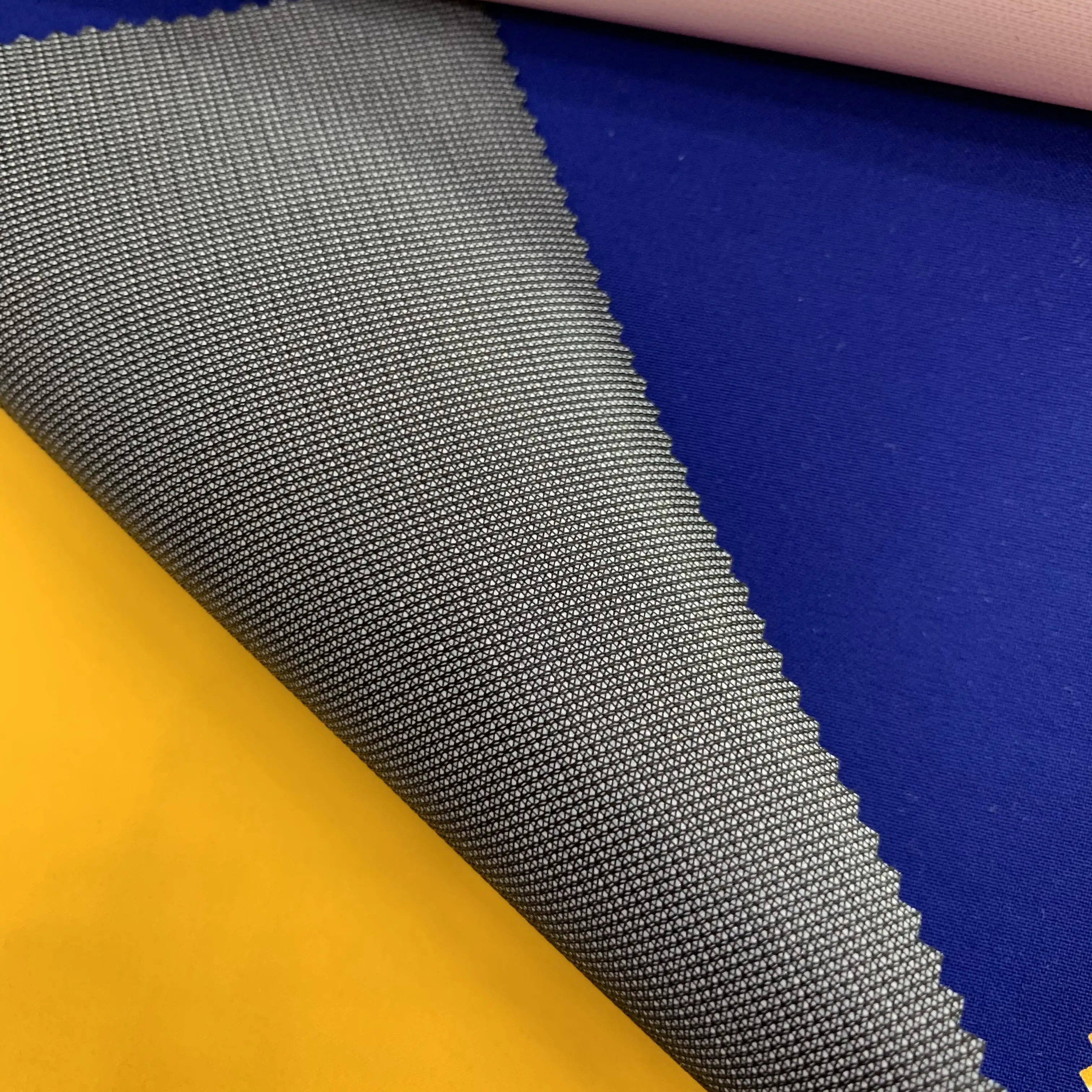 wholesale in stock TPU Membrane laminated bonded knit 3 layers strength Softshell 75D pongee fabric for outdoor coat